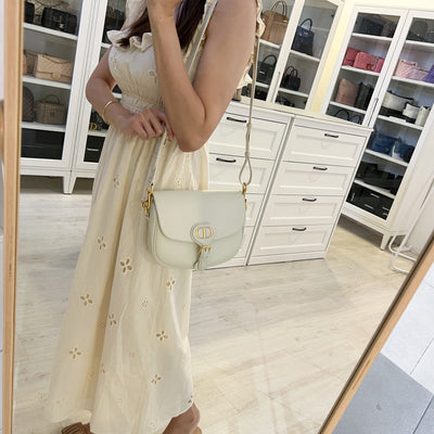 Dior Medium Bobby Flap Bag in White Calfskin and GHW