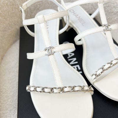 Chanel Heeled Sandals in White Size 38C