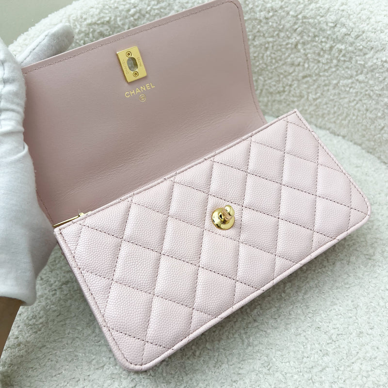 Chanel 23S Classic Flap Charm Wallet on Chain WOC in Sakura Pink Caviar and GHW