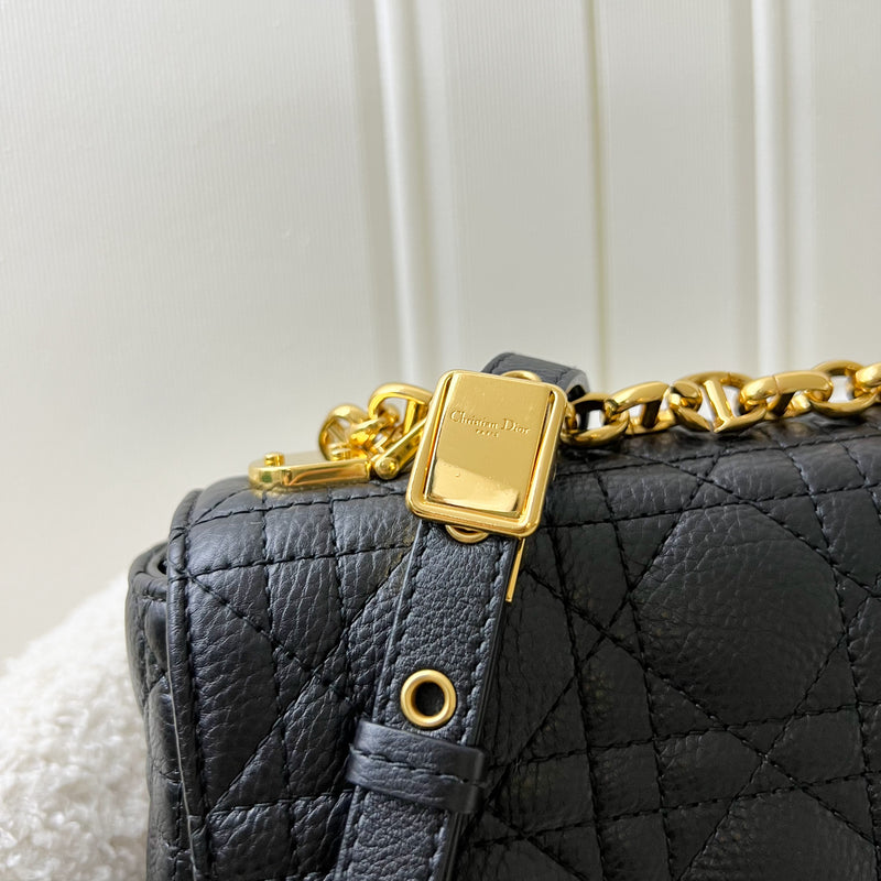 Dior Medium Caro Flap Bag in Black Grained Calfskin and GHW