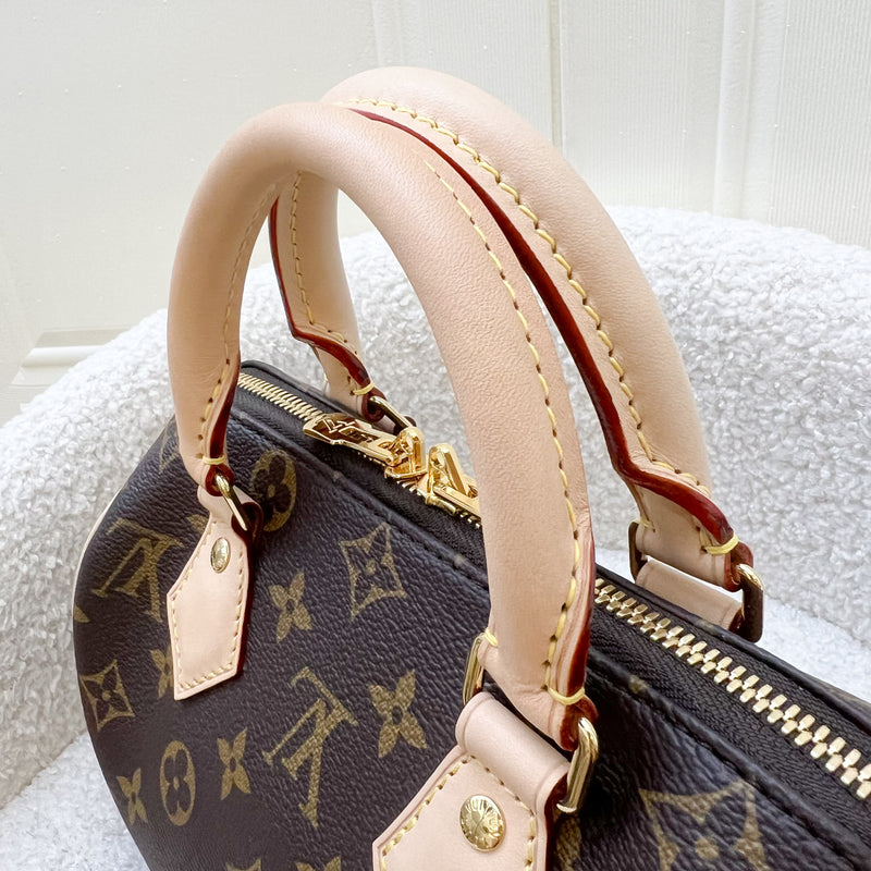 LV Speedy Bandouliere 20 in Monogram Canvas and Beige Patterned Strap