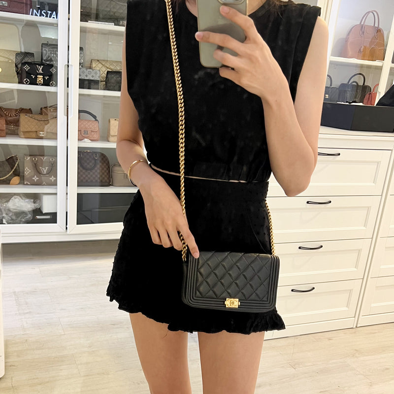 Chanel Boy Clutch on Chain WOC in Black Caviar AGHW