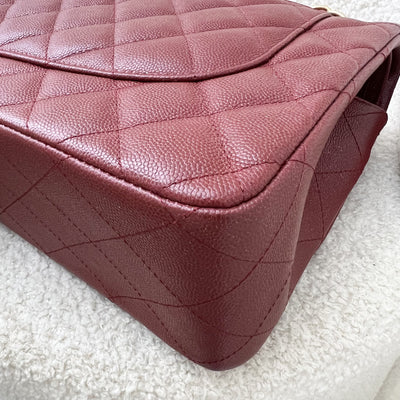 Chanel Classic Jumbo Double Flap in 18C Burgundy Dark Red Iridescent Caviar and AGHW