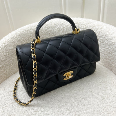 Chanel Top Handle Mini Rectangle Flap in Black Lambskin and GHW