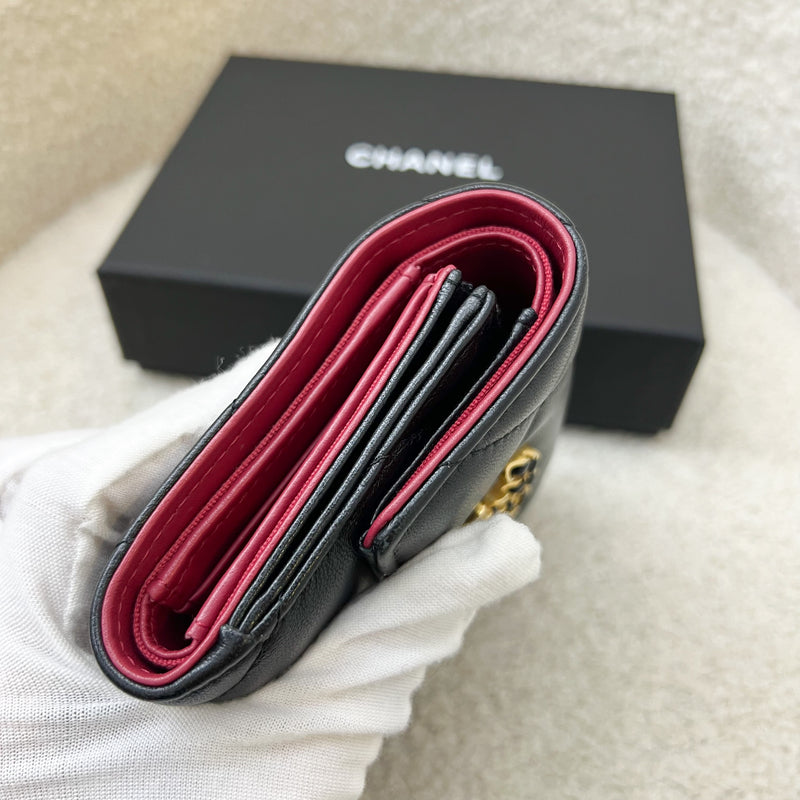 Chanel 19 Compact Trifold Wallet in Black Lambskin and AGHW