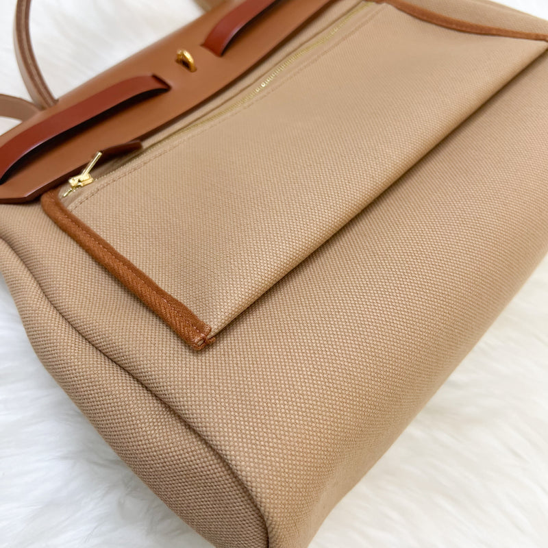 Hermes Herbag Zip 31 in Chai / Natural Sable / Fauve / Cuivre Canvas and Leather and GHW