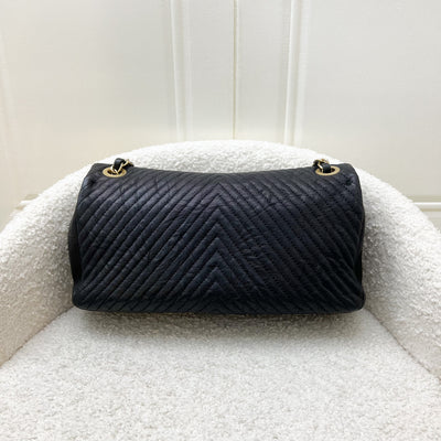 Chanel Seasonal Herringbone Medium Flap in Black Distressed Calfskin AGHW