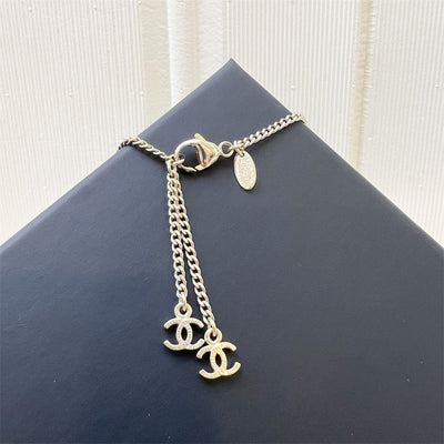 Chanel 13S CC Logo Necklace with Dangling Pearl