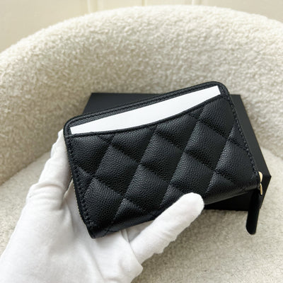 Chanel 25C New Zipped Small Wallet / Card Holder in Black Caviar and LGHW (Model: AP3686)