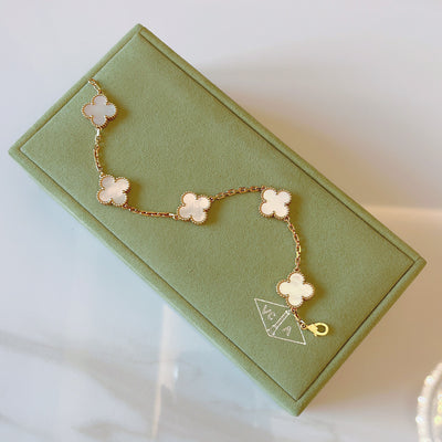 [Local Set - Oct 2023] Van Cleef & Arpels VCA Vintage Alhambra 5 Motifs Bracelet with Mother of Pearl MOP in 18K Yellow Gold (Ref: VCARA41800)