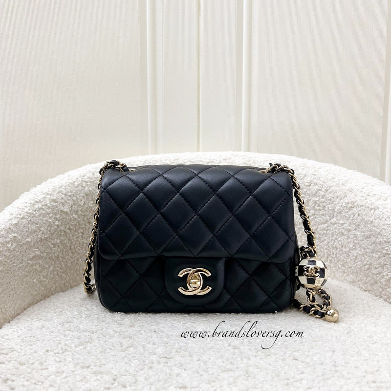 Chanel 23C Pearl Crush Mini Square Flap in Black Stiff Lambskin LGHW