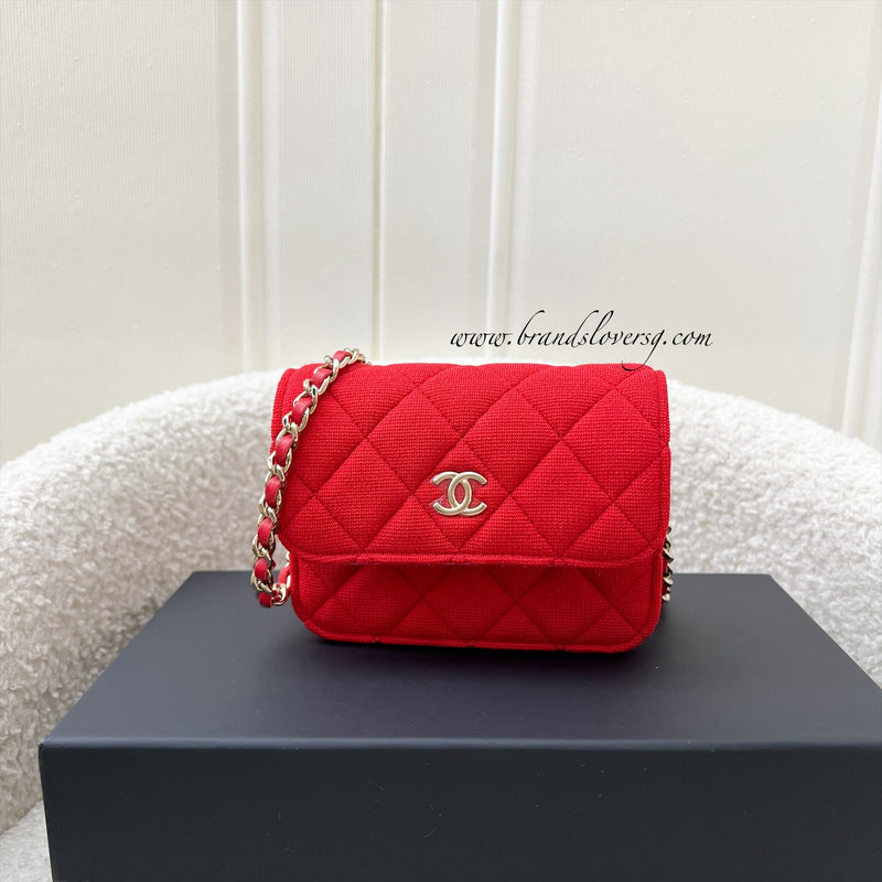 Chanel 23C VIP Clutch on Chain in Red Jersey and LGHW (Model: CD0104)