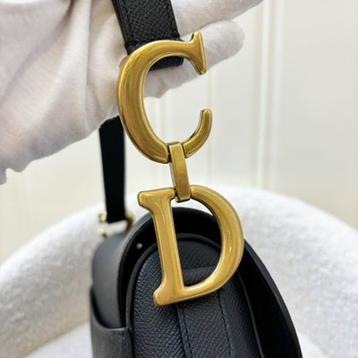 Dior Medium Saddle Bag with Strap in Black Grained Calfskin and AGHW (With Additional Canvas Strap)