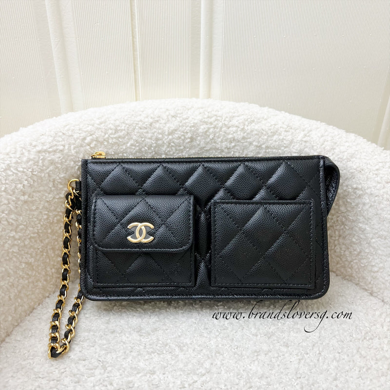 Chanel Wristlet Clutch in Black Caviar and GHW