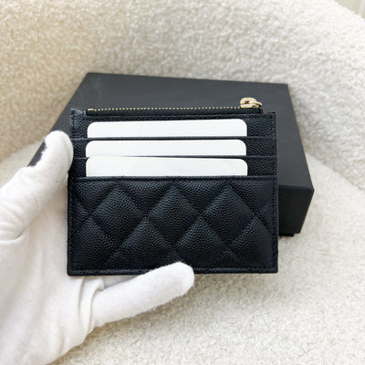 Chanel Zip Card Holder / Small Wallet in Black Caviar LGHW