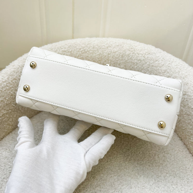 Chanel Small 24cm Coco Handle in White Caviar and LGHW