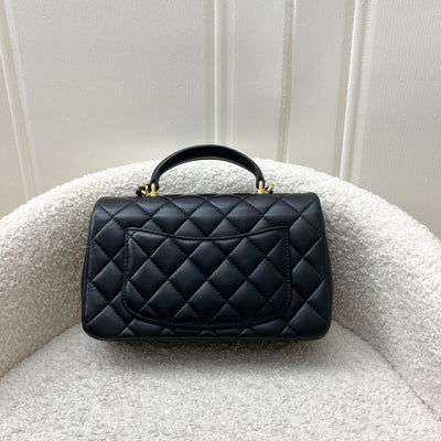 Chanel Top Handle Mini Rectangle Flap in Black Lambskin and GHW