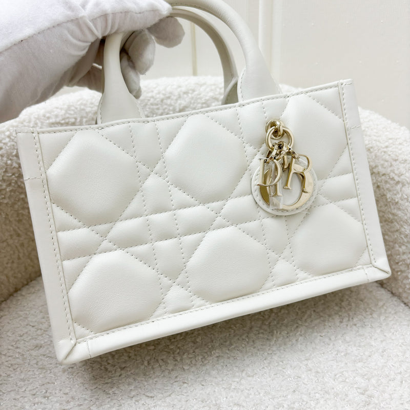 Dior Mini Book Tote in White Macrocannage Lambskin and LGHW