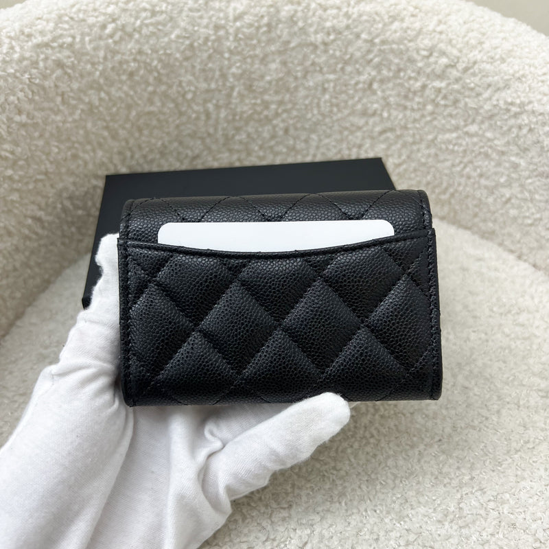 Chanel Classic Snap Card Holder with Coin Compartment in Black Caviar and LGHW