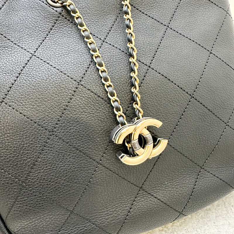 Chanel 19B Coco Daily Drawstring Hobo Bag in Black Calfskin and LGHW