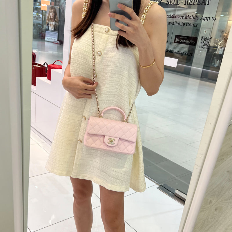 Chanel Top Handle Rectangle Mini Flap in 22P Light Pink Lambskin and LGHW