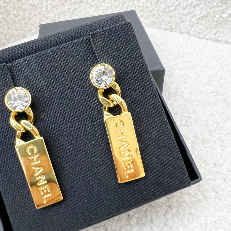 Chanel 21C Gold Bar Dangling Earrings with Crystal in GHW