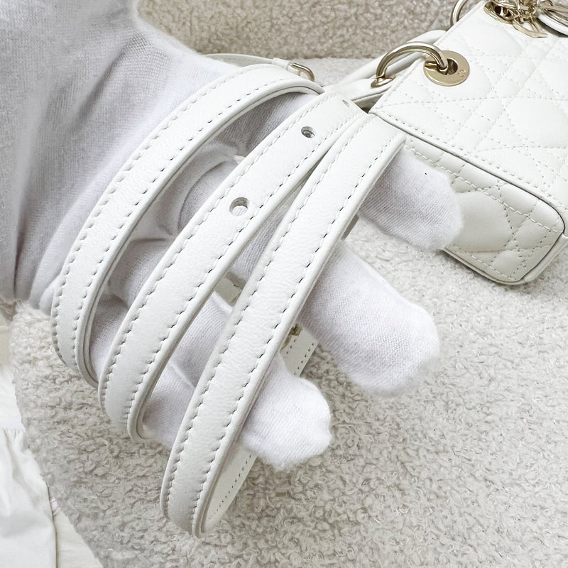 Dior Micro Lady D-Joy Bag in White Cannage Lambskin and LGHW