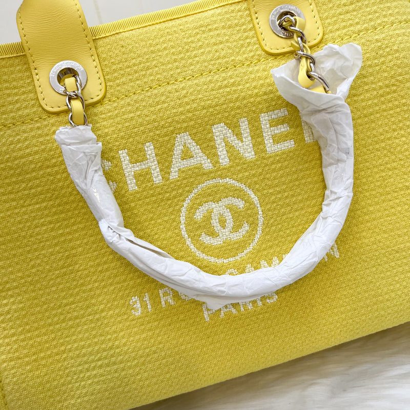 Chanel 23C Small / Medium Deauville Shopping Tote in Yellow Mixed Fibers Fabric and LGHW