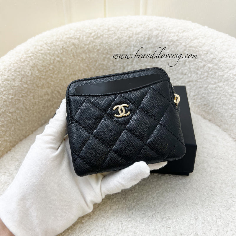 Chanel Zipped Square Compact Wallet / Card Holder in Black Caviar and LGHW