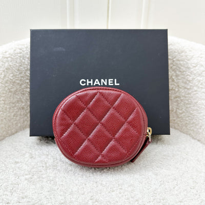 Chanel Round Coin Purse in Burgundy Caviar and LGHW