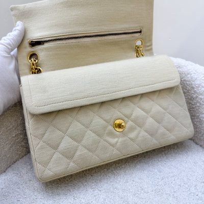 Chanel Vintage Small / Medium Flap with Bijoux Chain in Oatmeal Beige Jersey and 24K GHW