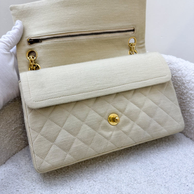 Chanel Vintage Small / Medium Flap with Bijoux Chain in Oatmeal Beige Jersey and 24K GHW