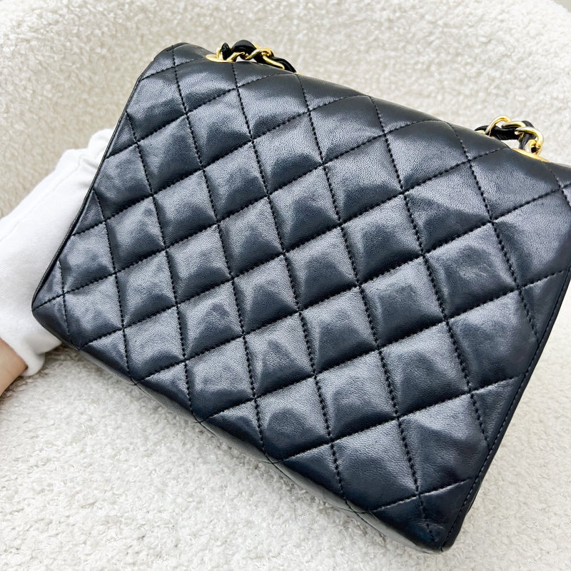 Chanel Vintage XL CC Logo Pushlock Mini Flap Bag in Black Lambskin and GHW