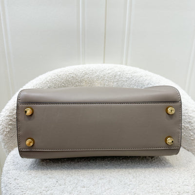 Fendi Peekaboo Iconic Essentially Leather Top handle Bag in Grey / Taupe Calfskin and GHW