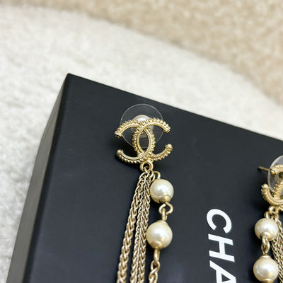 Chanel CC Logo Long Dangling Earrings with Pearls in AGHW