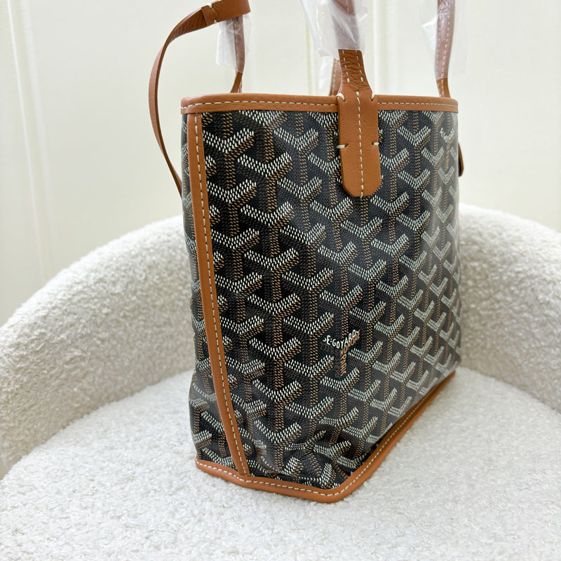 Goyard Mini Anjou in Black Goyardine Canvas with Camel Trim