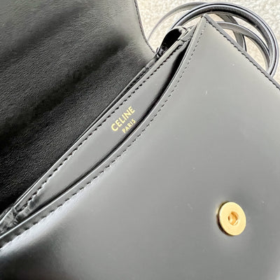 Celine Mini Besace Clea Flap Bag in Black Shiny Calfskin and GHW