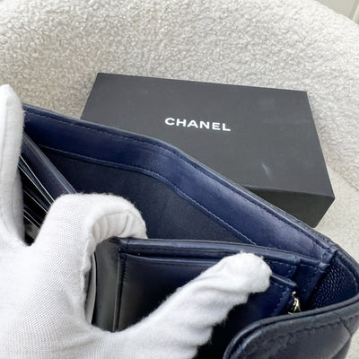 Chanel Classic Medium Trifold Wallet in Navy Caviar and LGHW