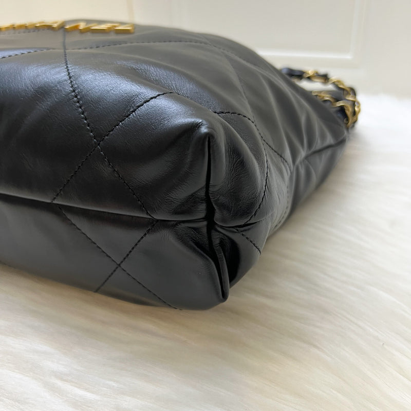 (2024 Receipt) Chanel 22 Small Hobo Bag in Black Calfskin and AGHW (Model: AS3260)