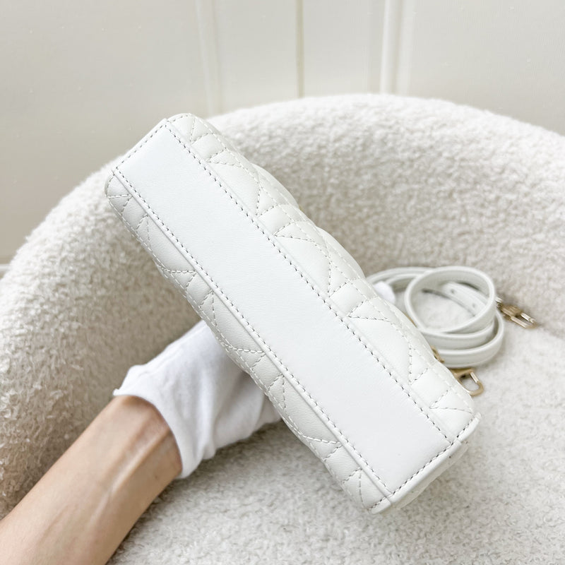 Dior Micro Lady D-Joy Bag in White Cannage Lambskin and LGHW