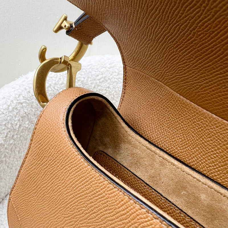 Dior Medium Saddle Bag in Amber Grained Calfskin and AGHW