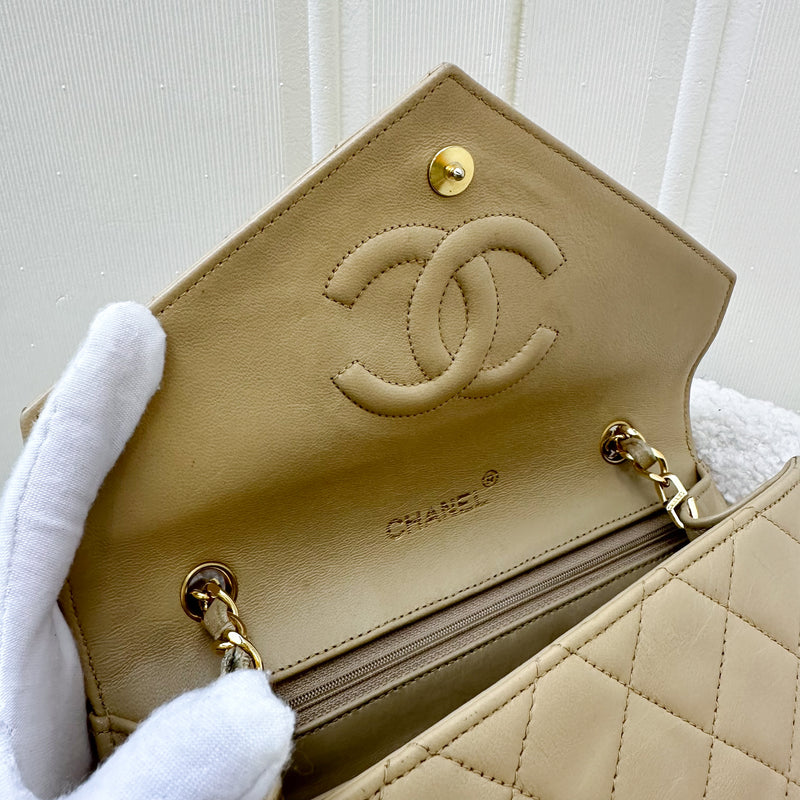Chanel Small Vintage Push Lock Flap in Beige Lambskin and GHW