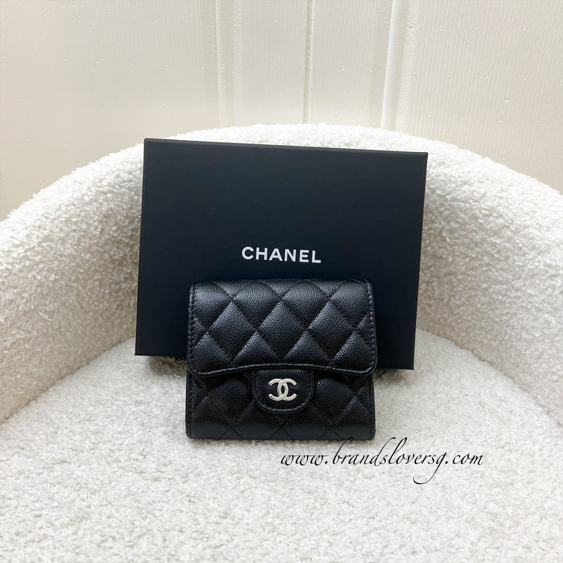 Chanel Classic Trifold Compact Wallet in Black Caviar and SHW