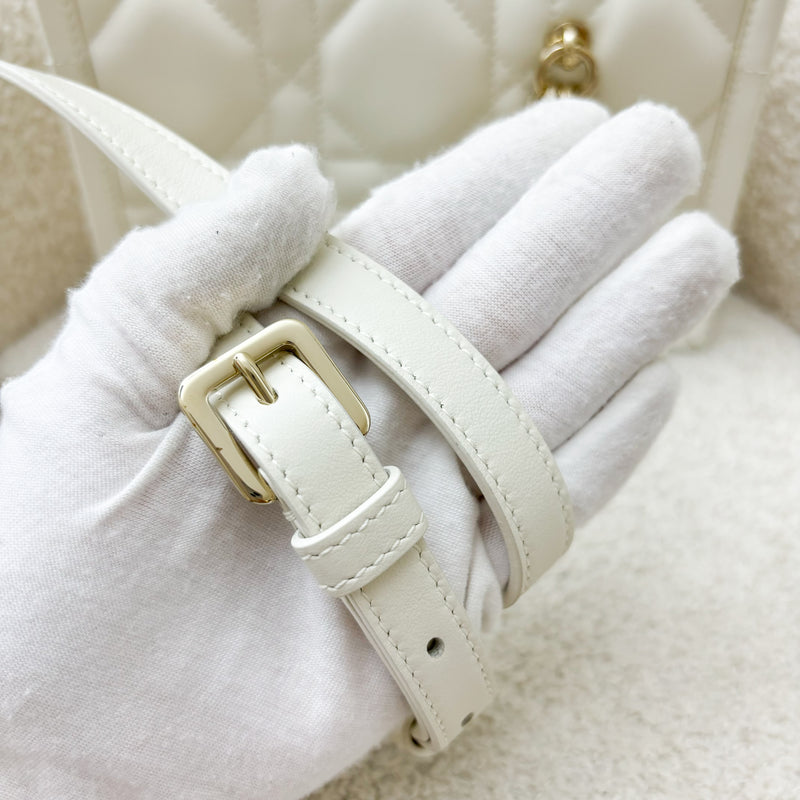 Dior Mini Book Tote in White Macrocannage Lambskin and LGHW