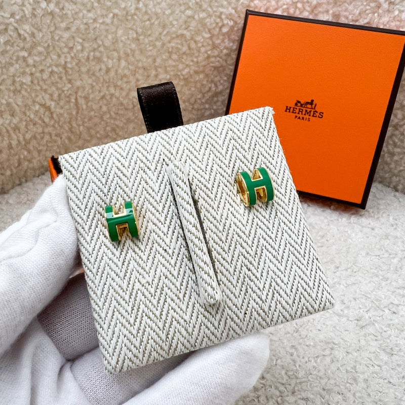 Hermes Mini Pop H Earrings in Malachite Enamel and GHW