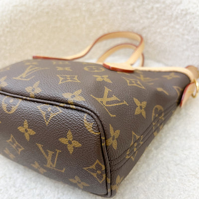 LV Neverfull BB in Monogram Canvas and Beige Patterned Strap