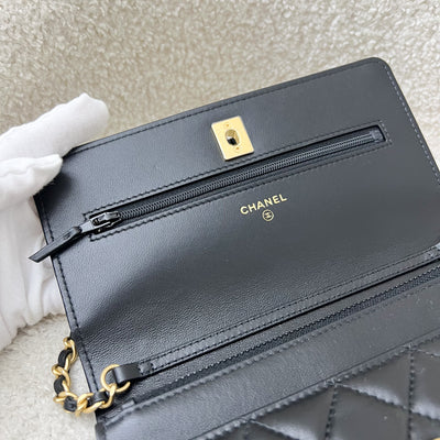 Chanel Pearl Crush Wallet on Chain WOC in 23K Black Stiff Lambskin and AGHW