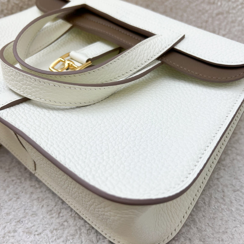 Hermes Halzan 25 in Mushroom / Beige De Weimar Clemence Leather and GHW