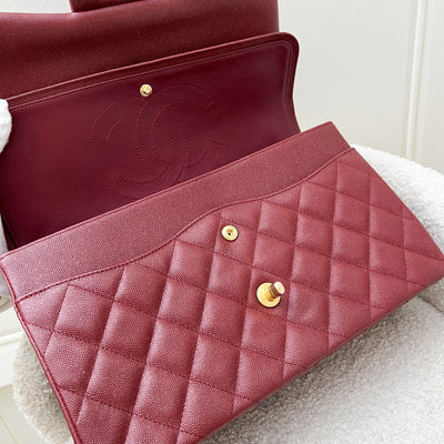 Chanel Classic Jumbo Double Flap in 18C Burgundy Dark Red Iridescent Caviar and AGHW