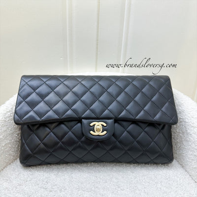 Chanel Classic Clutch in Black Lambskin and AGHW